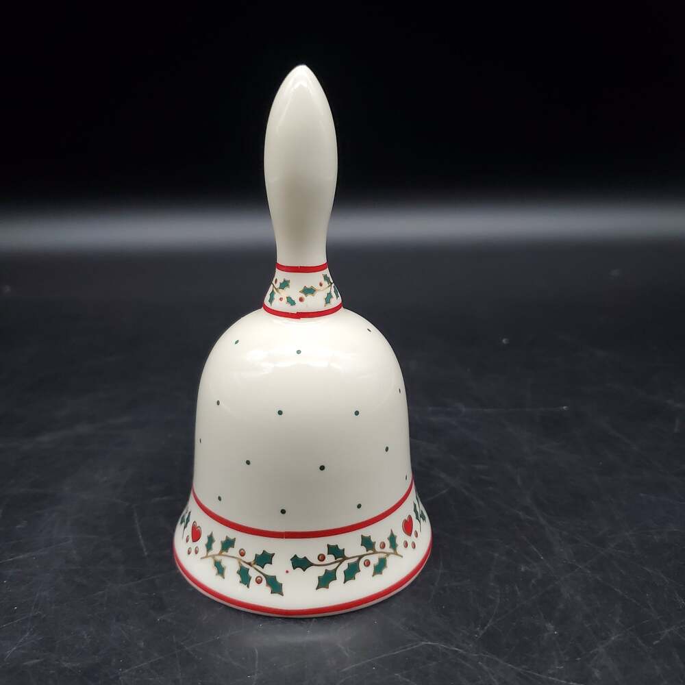 Vintage Christmas Porcelain Bell Holly Berry Holiday Hand Bell Decor